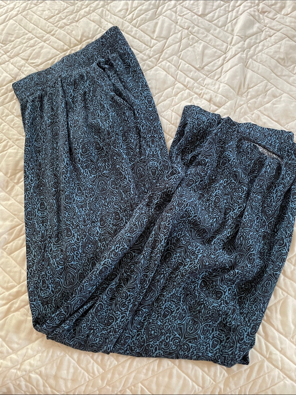 Coral Bay Black and Navy Paisley wide leg pants